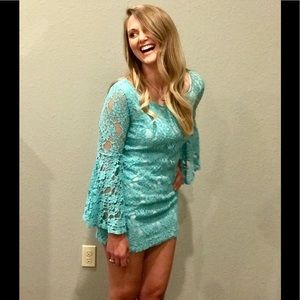 Lace Bell Sleeved Mini Dress